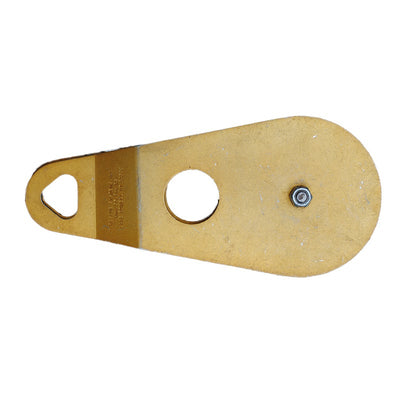 Gold colored 4-inch rescue pulley.