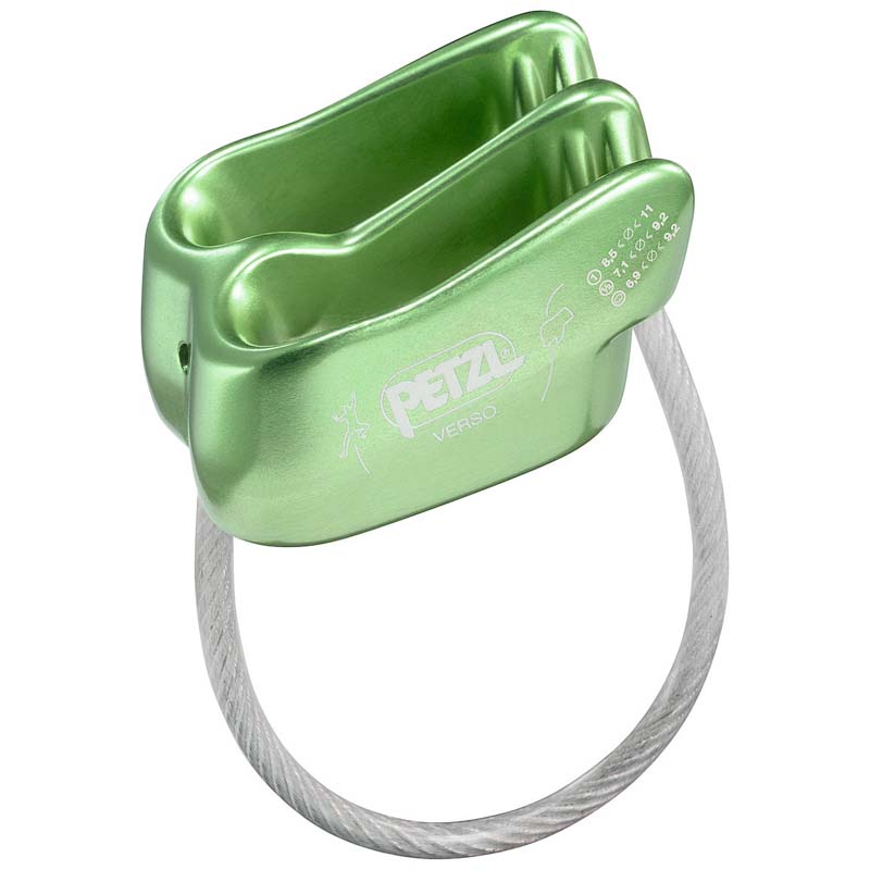 Petzl Verso belay device, in green.